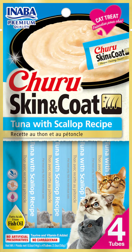 Inaba Churu Skin & Coat Tuna with Scallop Recipe Cat Treats