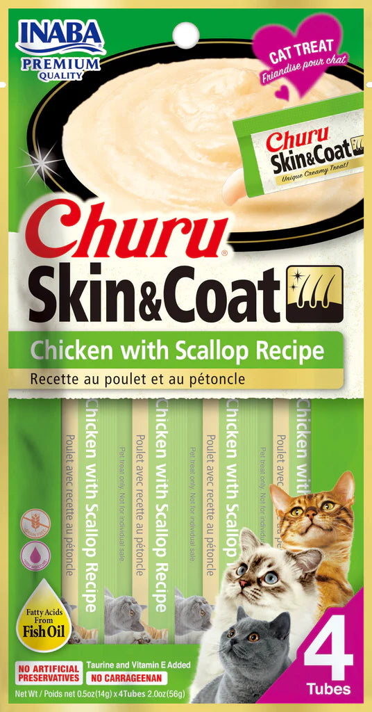 Inaba Churu Skin & Coat Chicken with Scallop Recipe Cat Treats